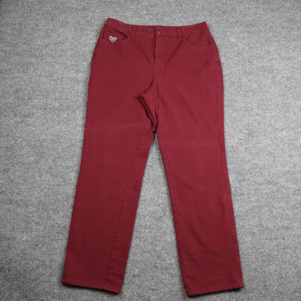 Quacker Factory DreamJeannes Jeans Womens 8 Short Red Straight Leg Rhinestone